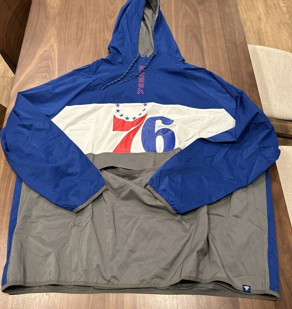 Fanatics Philadelphia 76ers Men’s Pullover Windbreaker 1/4 Zip Sz 2XL NBA Hooded